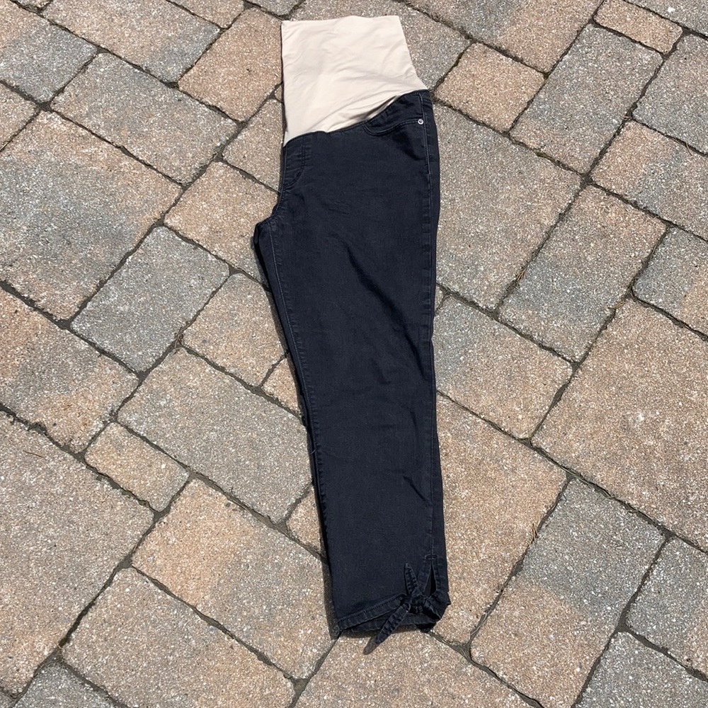 Loft Maternity black denim ankle tie-off jeans